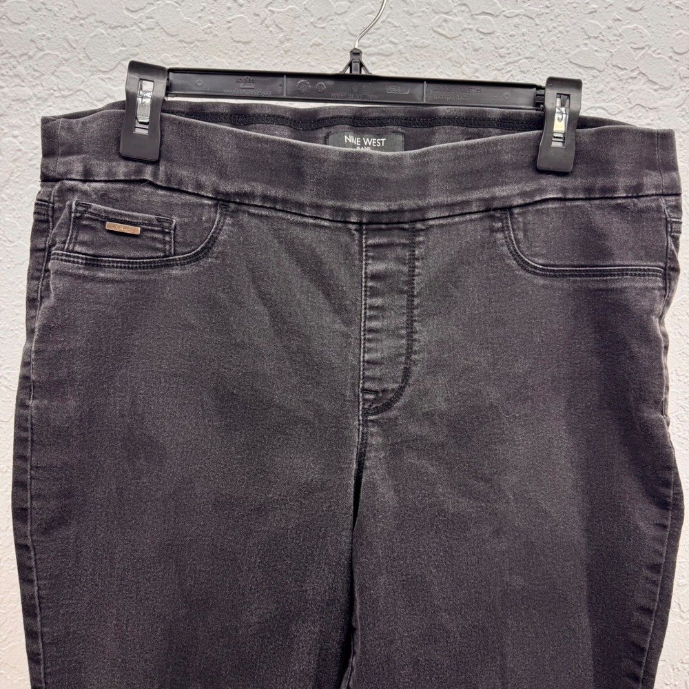 Nine West Heidi Pull‎ On Skinny Crop Jeans Black Zipper Hem Size 14